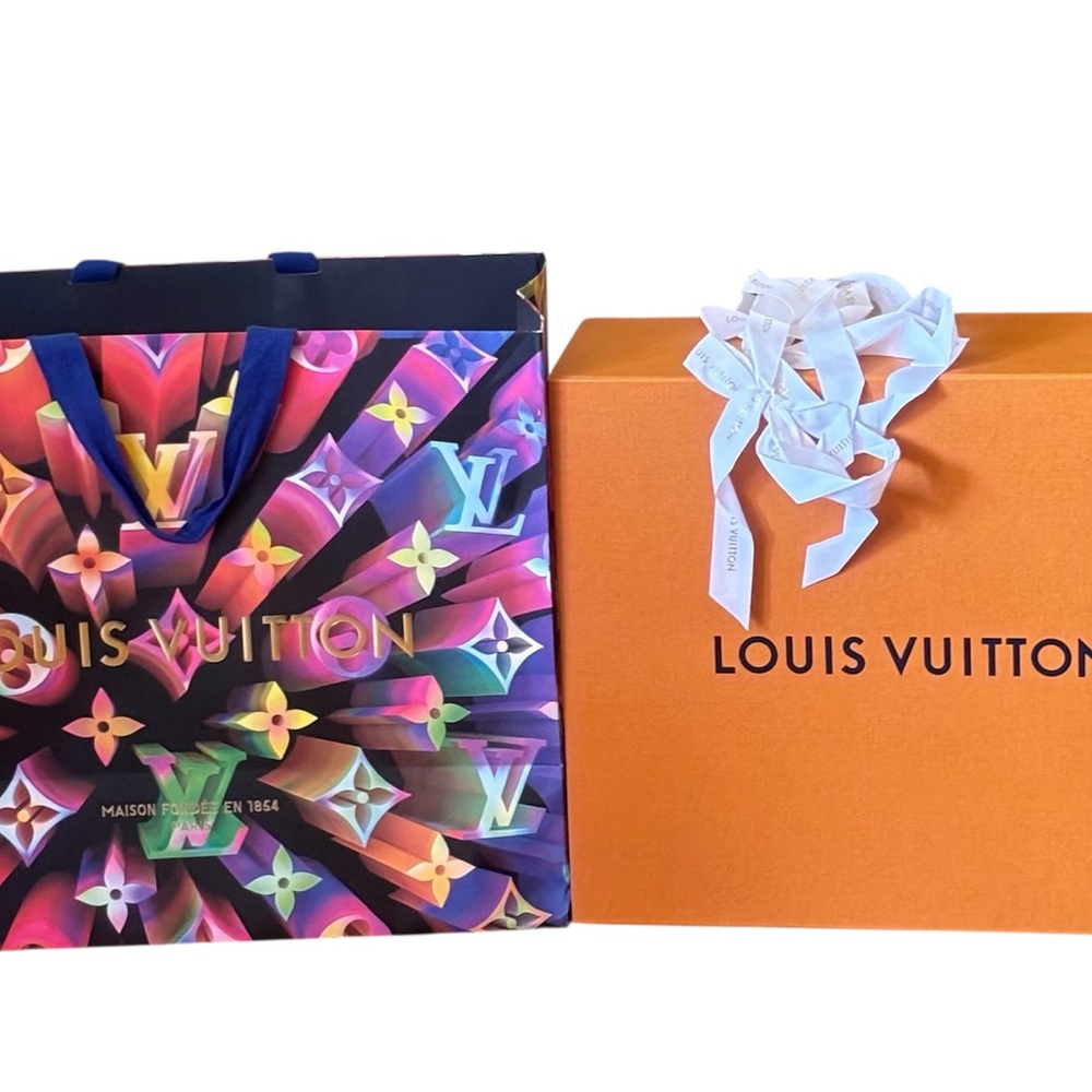 TWO Louis Vuitton Shopping Bags with Orange Boxes